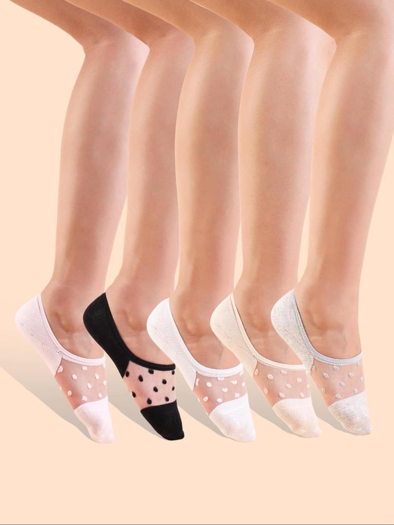 Product Introduction of Women's Polka Dot Pattern Contrast Mesh Ankle Socks, Casual Moisture Wicking Low Cut Socks, Soft Comfy Breathable Socks for All Seasons Daily Wear 4