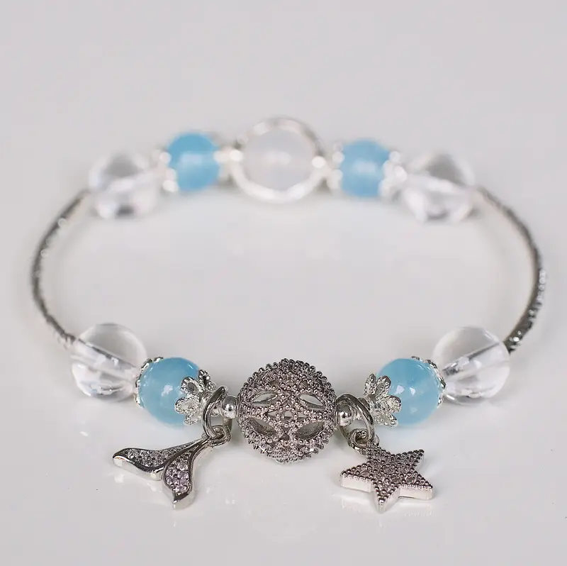 Vòng tay An gem đá năng lượng Aquamarine mix Trắng full charm, lắc tay đá tự nhiên phong thuỷ phụ kiện đeo tay nữ quà tặng sinh nhật giáng sinh Noel Tết Valentine [TẶNG CHỈ ĐỎ] 4