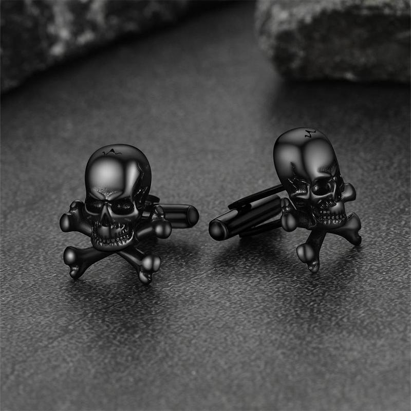 FaithHeart Skull Cufflinks Stainless Steel Gothic Crossbone Head Cufflinks 4