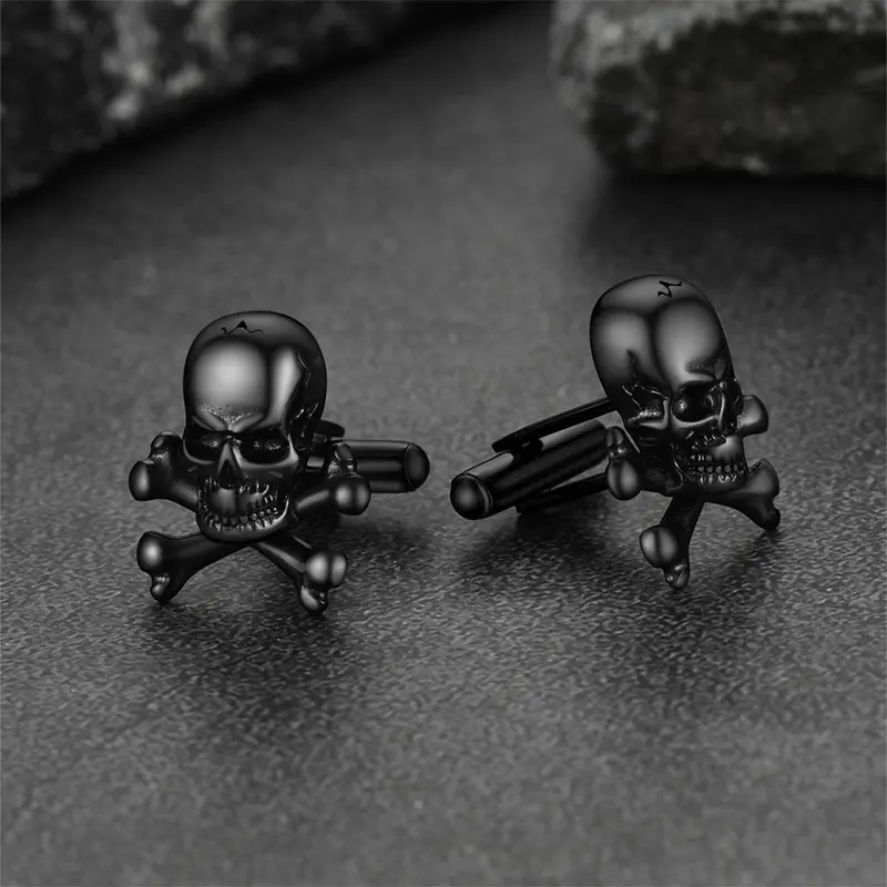 FaithHeart Skull Cufflinks Stainless Steel Gothic Crossbone Head Cufflinks 4