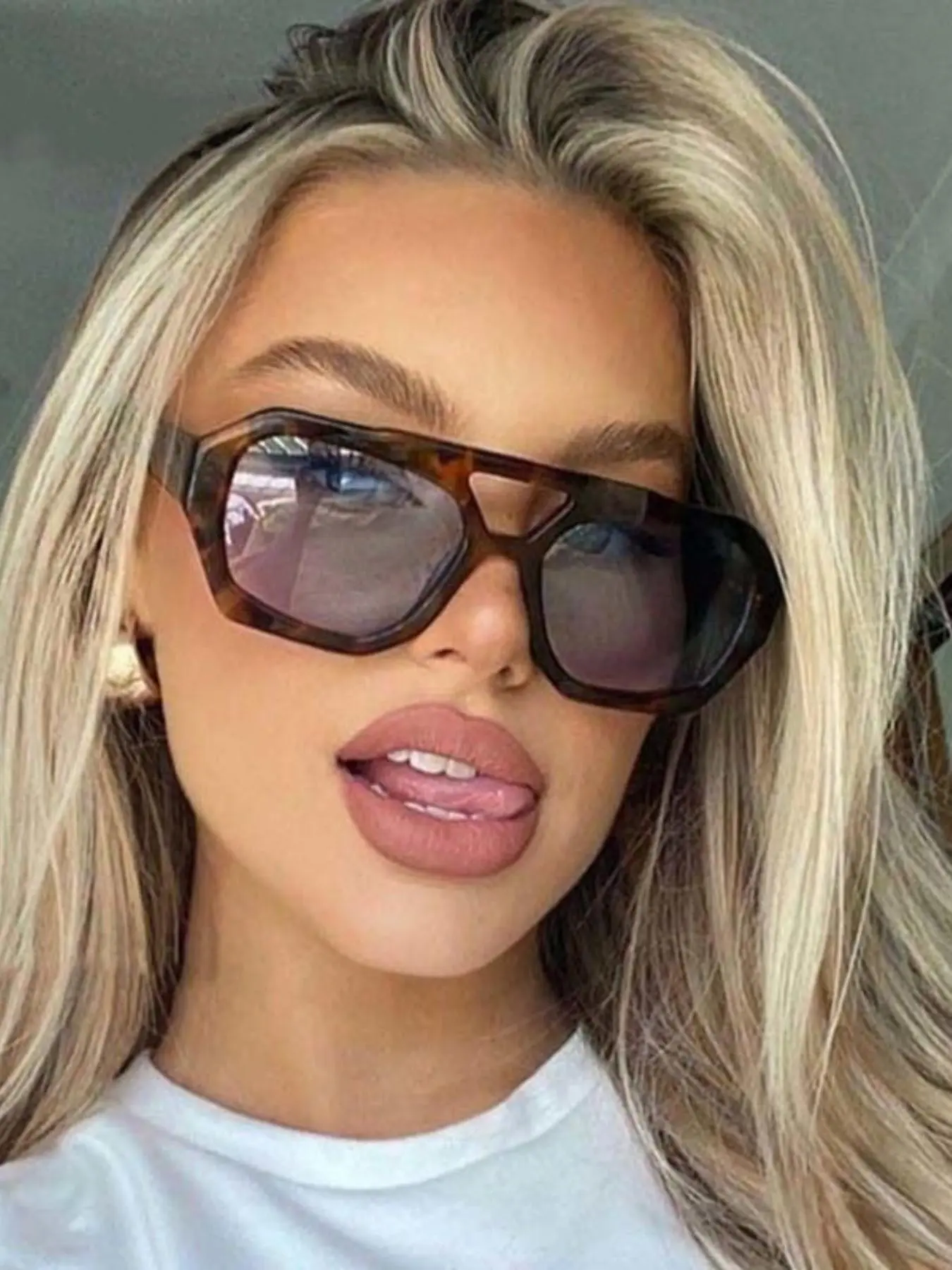 Retro Tinted Lenses Double Bridge Sunglasses for Women for Everyday Use, Summer Vintage Geometric Frame Tortoiseshell Fashion Sunglasses, Travel Accessories Suitable for Daily Use, Party, Women, Rich Girl Sunglasses