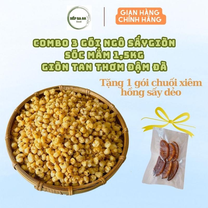 combo 3 gói ngô giòn sóc mắm 1,5kg Thức Ăn Snack Ăn Vặt Food Bỏng Ngô 1