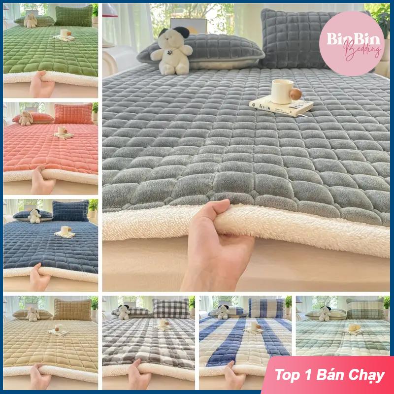 Thảm trải giường lông cừu nỉ nhung Màu Xu Hướng 2025 đa năng 3 lớp siêu mềm ấm có đệm bông trắng và lót chống trượt đủ kích thước cho gia đình bạn