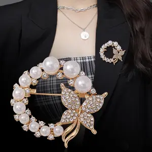 BISA COD F6754 Bros Aksesoris Mutiara Desain Butterfly / Bros Mutiara Wanita Motif Kupu-Kupu Elegan