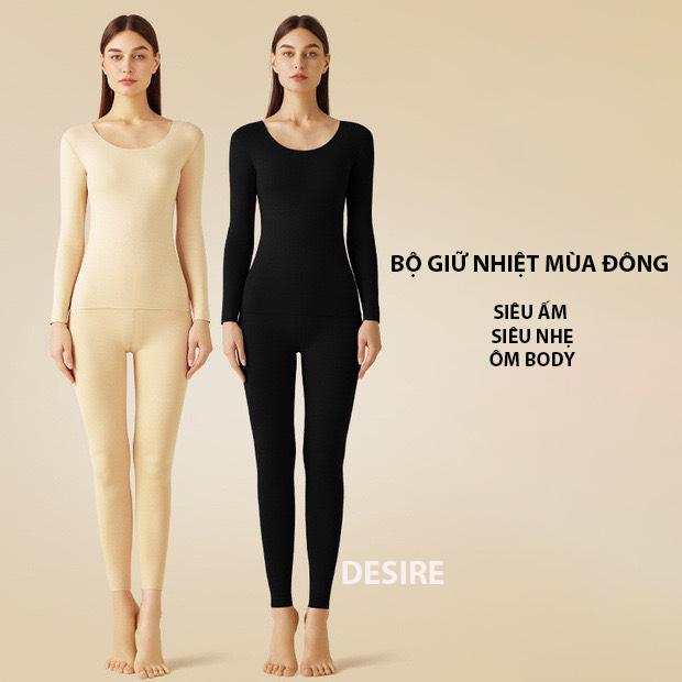 Đồ bộ giữ nhiệt nữ mùa đông siêu nhẹ ấm áp vải Nhung lót Len Cashmere không đường viền dành cho nữ giới Women winter warm AGN-002