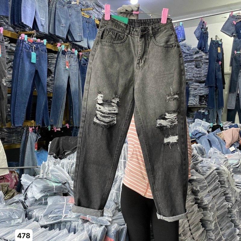 (Shop jean beutyfull 01) Quần Baggy rách nhẹ cạp cao thời trang Nữ Women Lưng Cao Pants Denim Có Túi 1