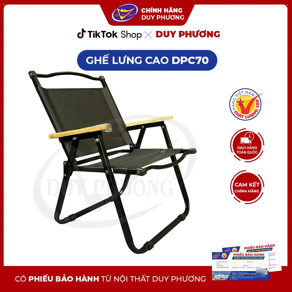 (Phiên bản đặc biệt LƯNG CAO) Ghế Xếp Cà phê, Camping DPC70 Khung Thép Sơn Tĩnh Điện Độc Quyền Duy Phương BH 12 tháng, Gấp gọn 7cm