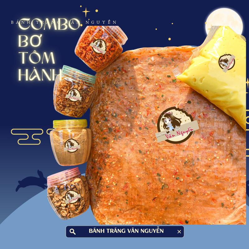 Combo bánh tráng bơ tôm hành bơ. Bánh Tráng Vân Nguyễn bánh tráng dẻo tôm ruốc sấy hành phi đậu phộng muối nhuyễn bơ trứng gà Snack Ăn Vặt Thức Ăn Food