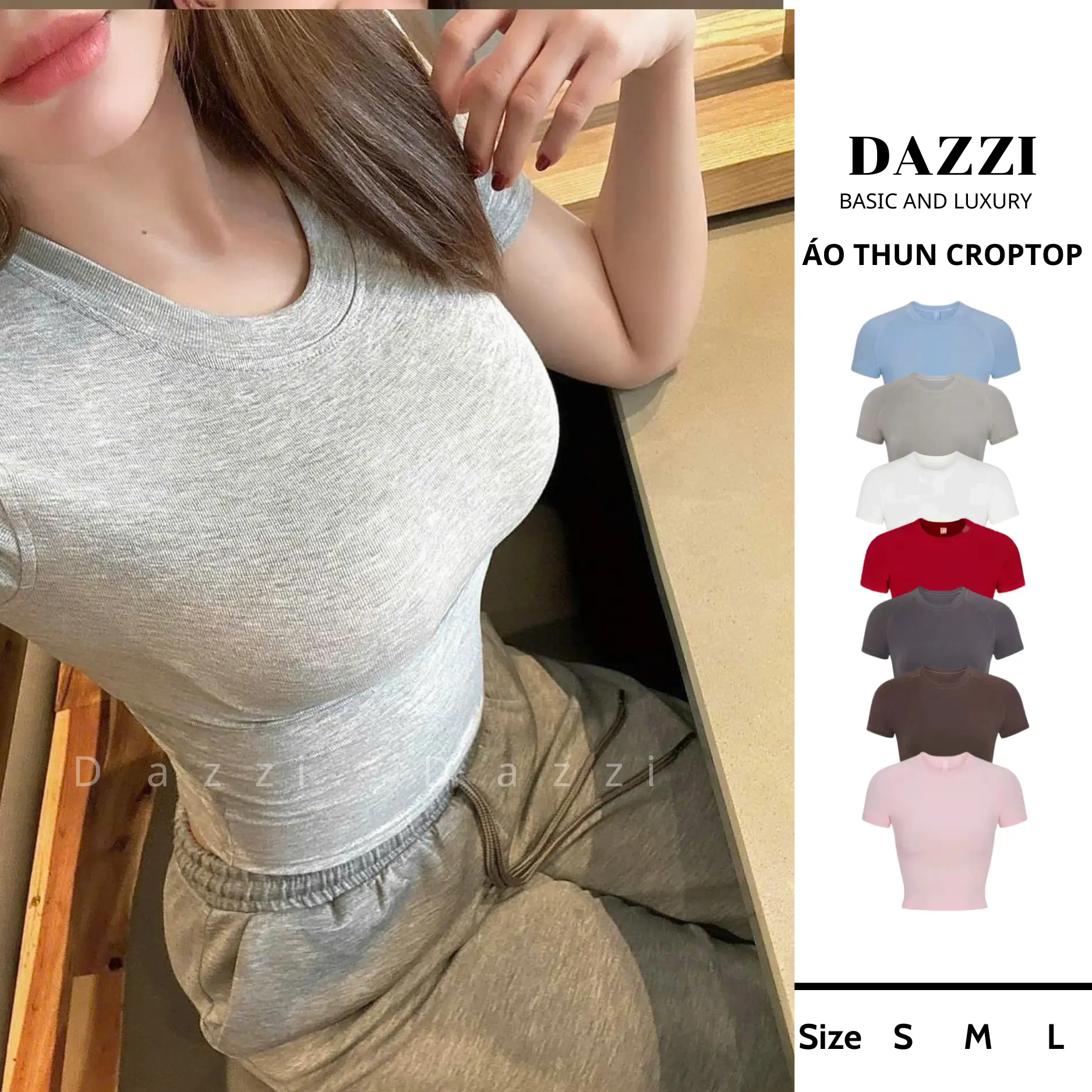 Áo thun nữ cổ tròn form lửng croptop vải cotton mịn DAZZI Woman