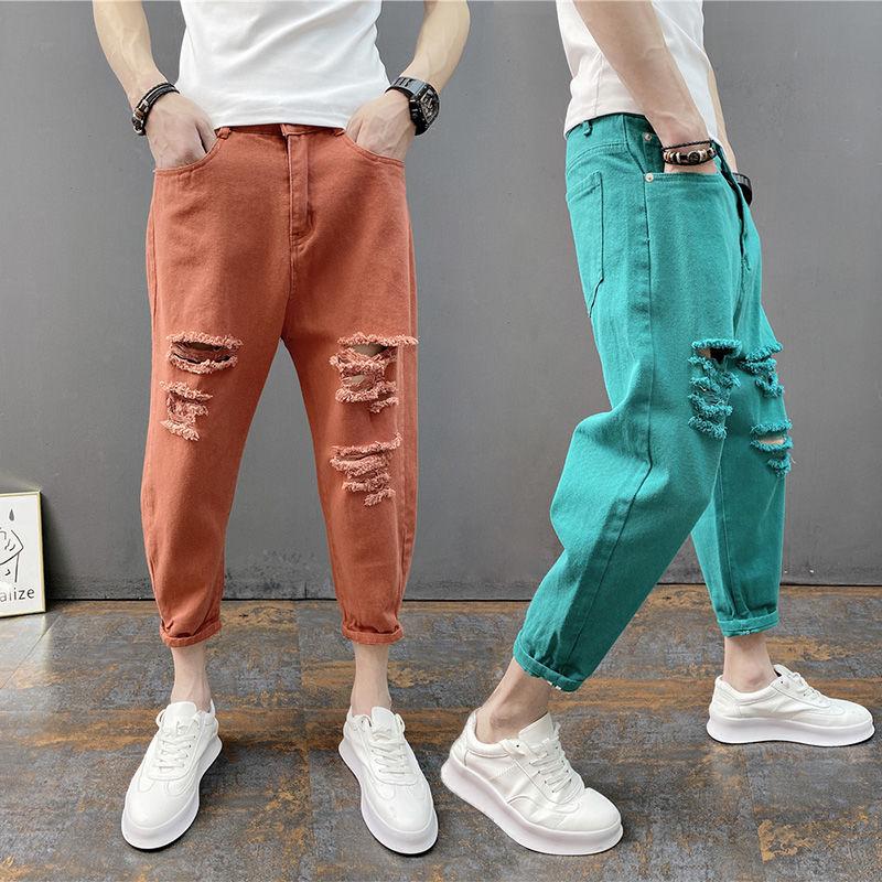 Quần Bò Mỏng Rách Lớn, Dành Cho Nam Giới, Phong Cách Hàn Quốc, Hợp Xu hướng, Hợp Xu hướng, Quần Cropped Xén, Quần Jogger Harem, TF_store2023 Hàng Mới Về Menswear Pants Có Túi 4