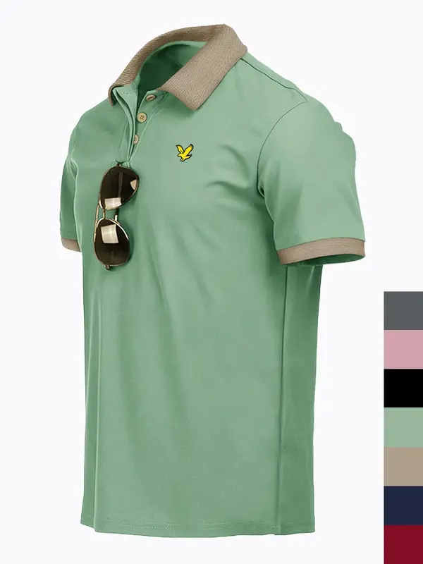 Men's Colorblock Print Polo Shirt, Regular Fit Casual Short Sleeve Collared Top for Summer, Fashion Men's Clothes for Daily Wear, Tropical 3