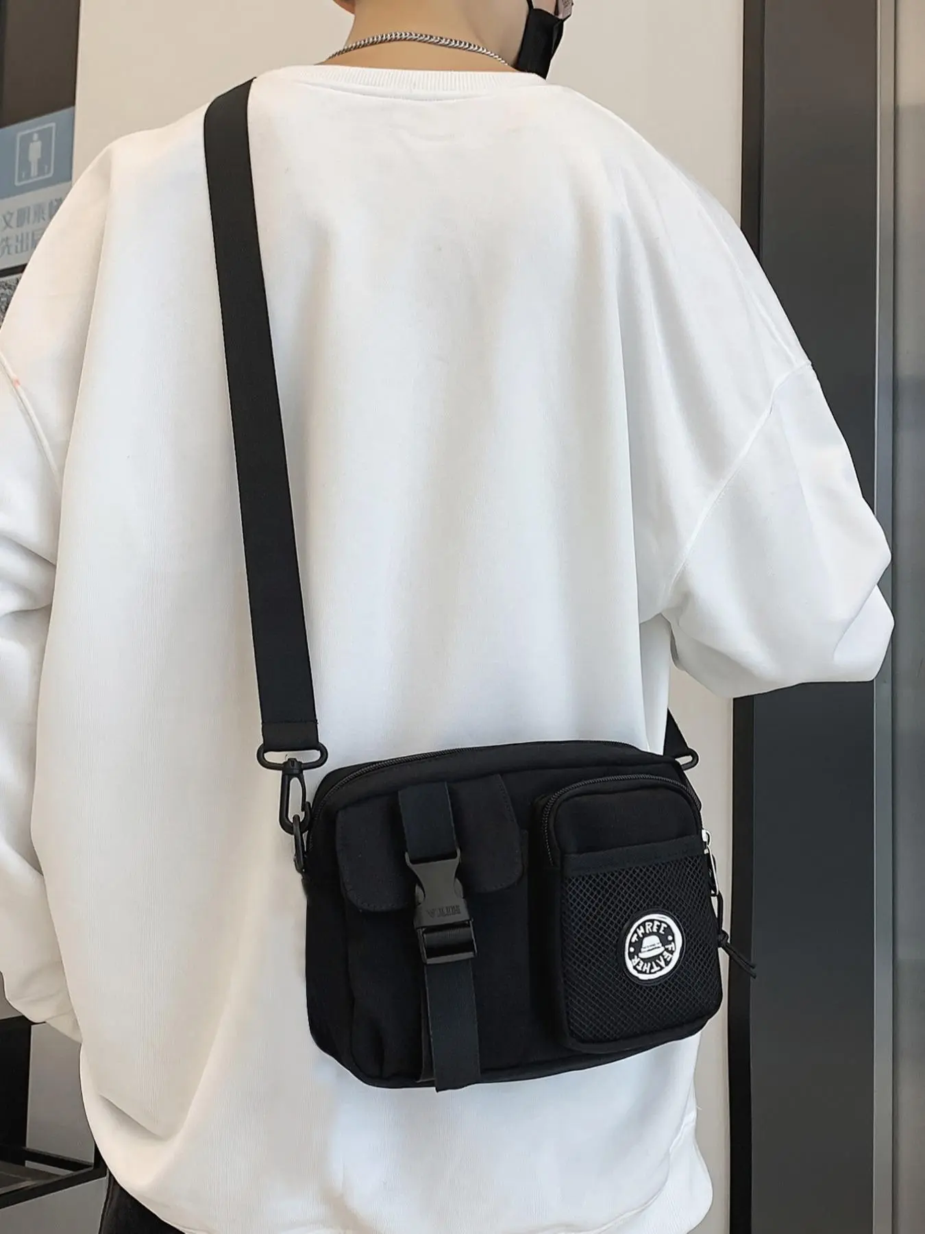 Men's Casual Plain Nylon Buckle Design Crossbody Bag, 1 Piece Trendy 2025 Matching Message Bag, Trendy Multi-pocket Zipper Sports Outdoor Shoulder Bag for School