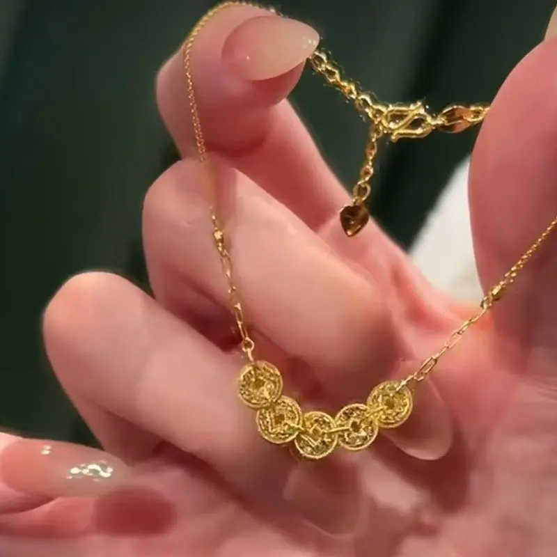 Sparkling ~ New Chinese style light luxury coin bracelet high-end fashion exquisite temperatre versatile clavicle chain accessory