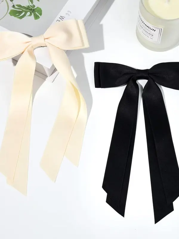 Solid Color Bow Decor Hair Clip, Cute Hair Accessories for Women & Girls, Minimalist Headwear Suitable for Thick Hair 2