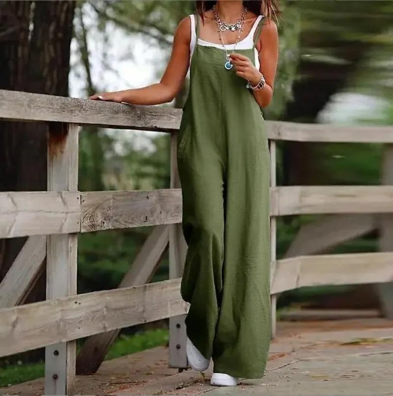 Product Introduction of Oversized S-5XL Women Loose Overalls Summer Fashion Female Sleeveless Wide Leg Pant Suits 5
