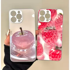 Phone case for 15pro/14/13/12/11   Red strawberry simple glass all-inclusive fall-proof casing for i̇phone xr aesthetic  mewah elegan cewek