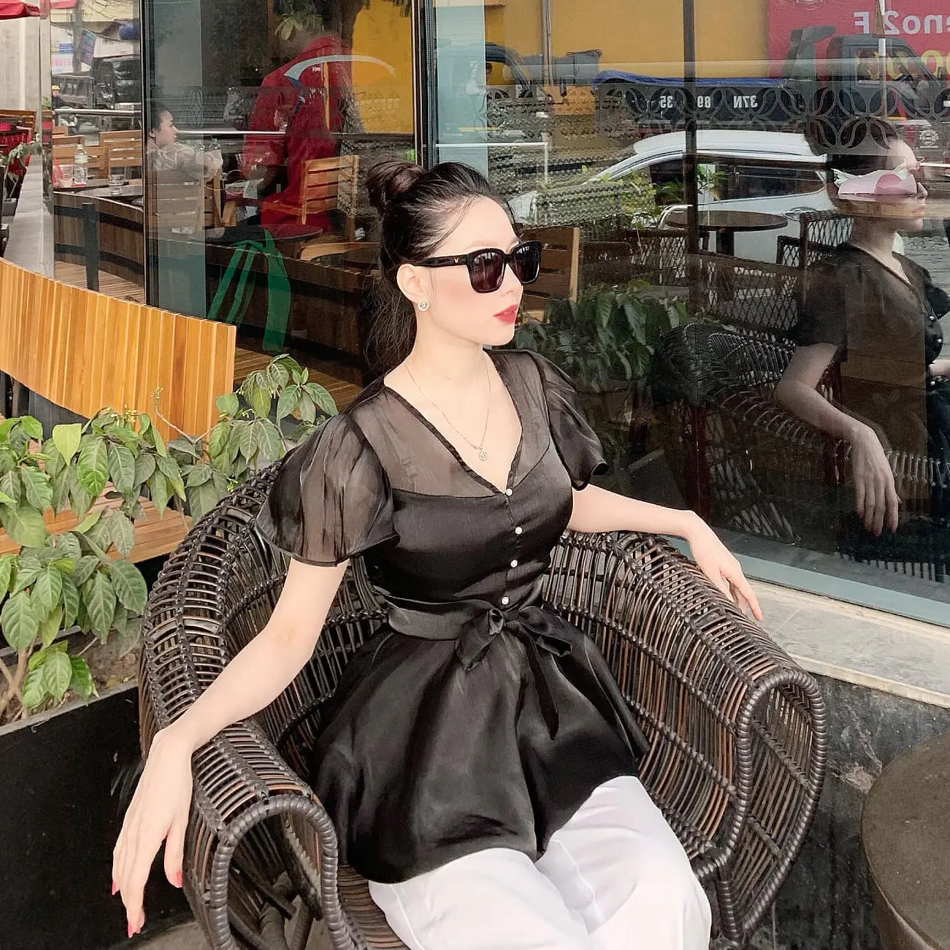 Áo kiểu tay cánh tiên ôm body M02 Nữ Sơ Mi Voan