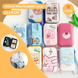 Pouch Tas Penyimpanan Charger Dompet Koin Kabel Headset Organizer Multifungsi Tahan Air Lucu Karakter Kartun Doraemon Lotso Elmo Pooh Warna Pink Biru Hitam Korea Model Blue Kulit