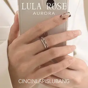 LULA ROSE Cincin Wanita Silver Elegan Model Tumpuk 2 Layer – Cincin Buka Tutup Simple Mewah