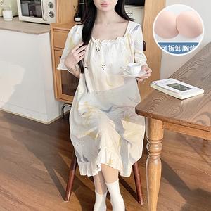 Gaun Ruang Tidur, Panjang Setengah, Garis Leher Kekasih, Pakaian Tidur, Fabrik Sentuhan Awan, Bra Rak Terbina dalam, Gaun Rumah Musim Panas Lapang, Sesuai untuk Waktu Tidur dan Relaksasi Dalaman