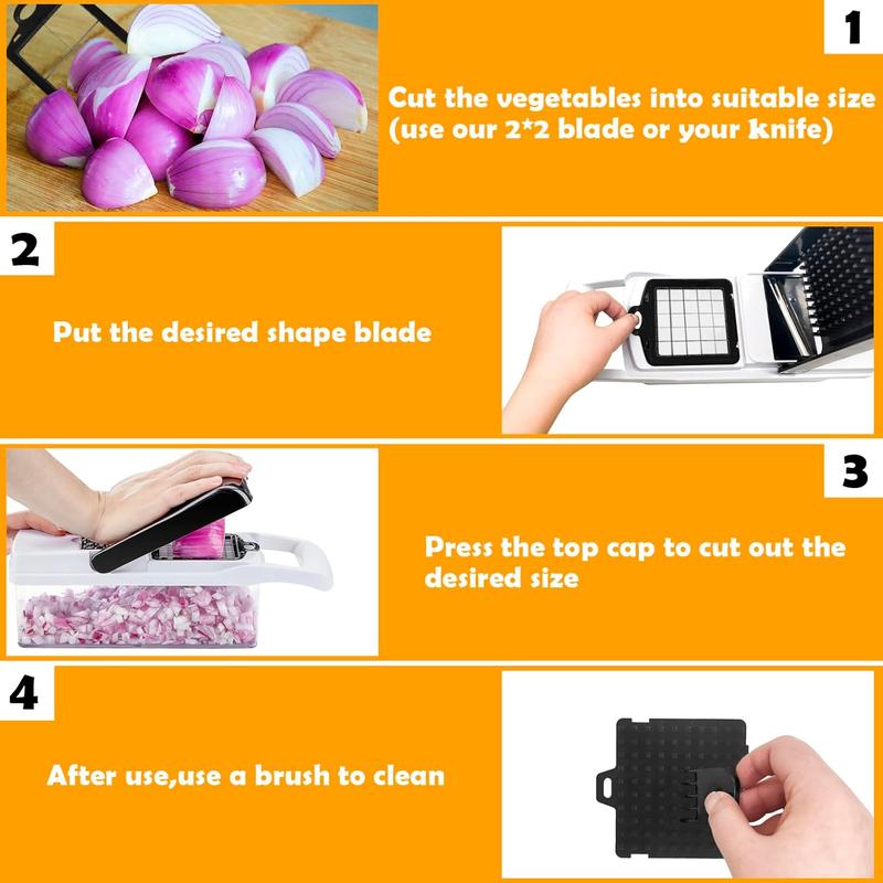 Product Introduction of Vegetable Chopper, 1 Set Multifunctional Vegetable Cutter with Container & Blades & Egg Separator, Kitchen Gadgets for Home Use, Utensils 8