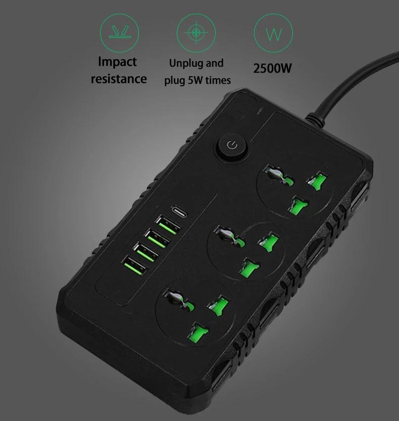 Product Introduction of US UK EU Plug Power Strip with 4 USB 1 Type-C Port 2M Extension Cord Socket Surge Overload Protector Universal Multi Outlet 16