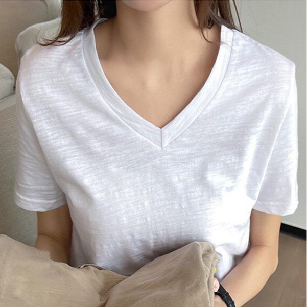 Product Introduction of Áo thun cổ tim, áo cổ V nữ trơn chất xược cotton nữ cổ tim , thun giấy cổ tim nữ cổ V Top Sơ Mi Cổ Tròn 9