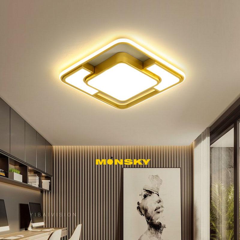 Đèn ốp trần MONSKY SAMON 42cm khung vàng phù hợp ốp trần trang trí ban công, hành lang, phòng ngủ, phòng khách nhỏ (1002V)
