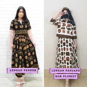 4613 coine button skirt one set rok Atasan Bawahan Fit Kancing Panjang Katun Kantong Shakila Wanita Karet