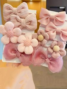 Set de 10 ligas para el cabello de tela para mujer, diseño lindo y dulce de flores y moños, diademas elásticas para coletas, ligas para el cabello seguras de múltiples colores para adolescentes y adultos