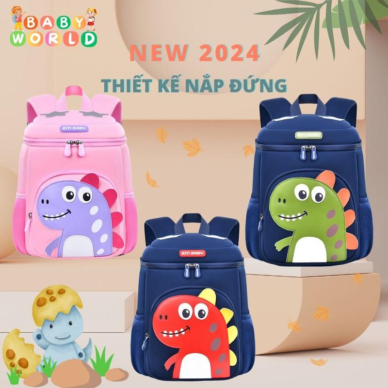 {TẶNG THẺ TÊN} HÀNG VIP LOẠI CAO CẤP ZMBABY Balo nắp đứng siêu nhẹ có dây chống thất lạc cho bé mầm non mẫu giáo hình khủng long đáng yêu