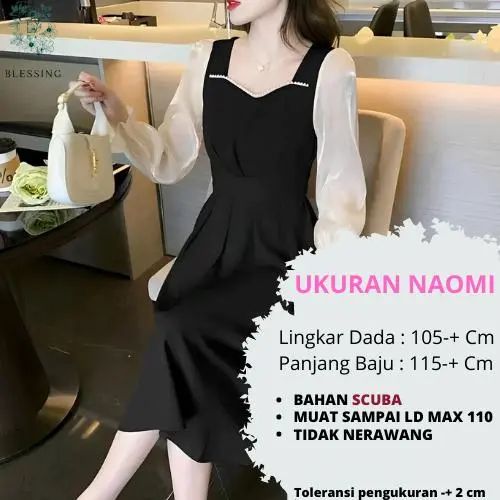 Bless Naomi Dress Midi Vintage Wanita Style Square Neck Lengan Balon Scuba Baju  Gaun  Pesta  Panjang 2