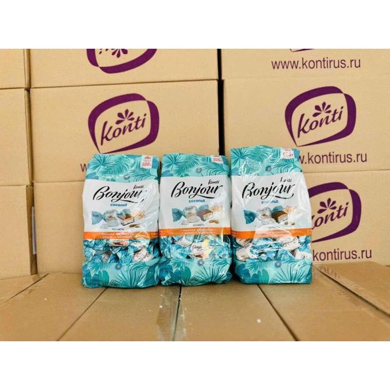  Combo 2 gói Kẹo Socola Dừa Bonjour Konti Hàng Nga 500g Vị Hạnh Nhân Mix Caramen Hòa Quyện Vị Dừa Thơm Ngon. Snack Thức Ăn Sô Cô La Ăn Vặt 