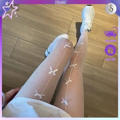 ￼Quần tất lưới sexy quyến rũ gắn nơ phong cách thời trang lolita Nhật Bản dành cho nữ 0