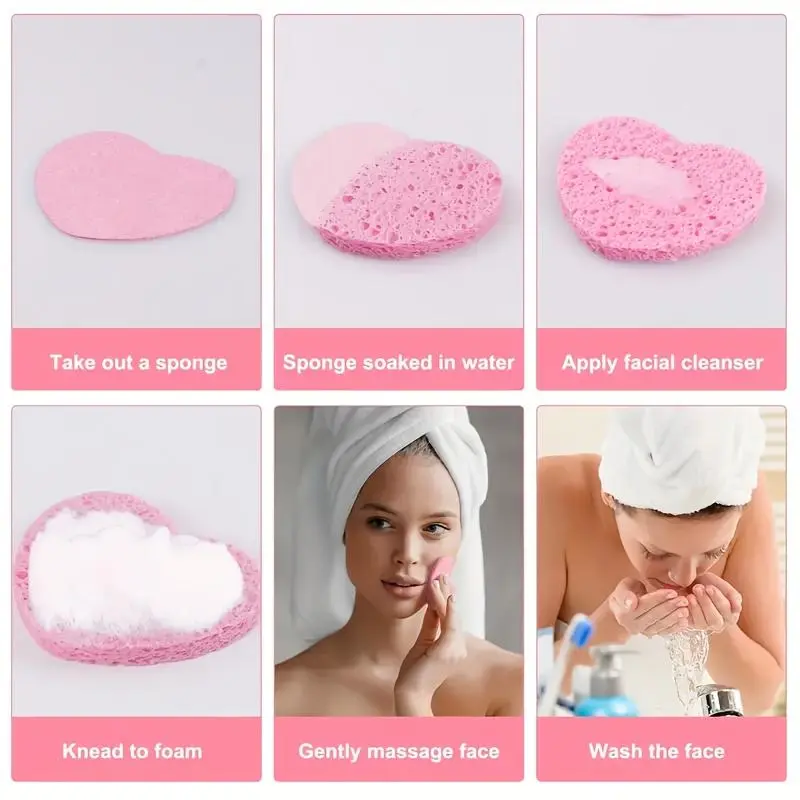 Heart/Bear Shaped Compressed Facial Sponges, 20pcs/set Natural Compressed Facial Sponge, Facial Skin Care Tool for Makeup Removal, Massage, Mask, Spa 3