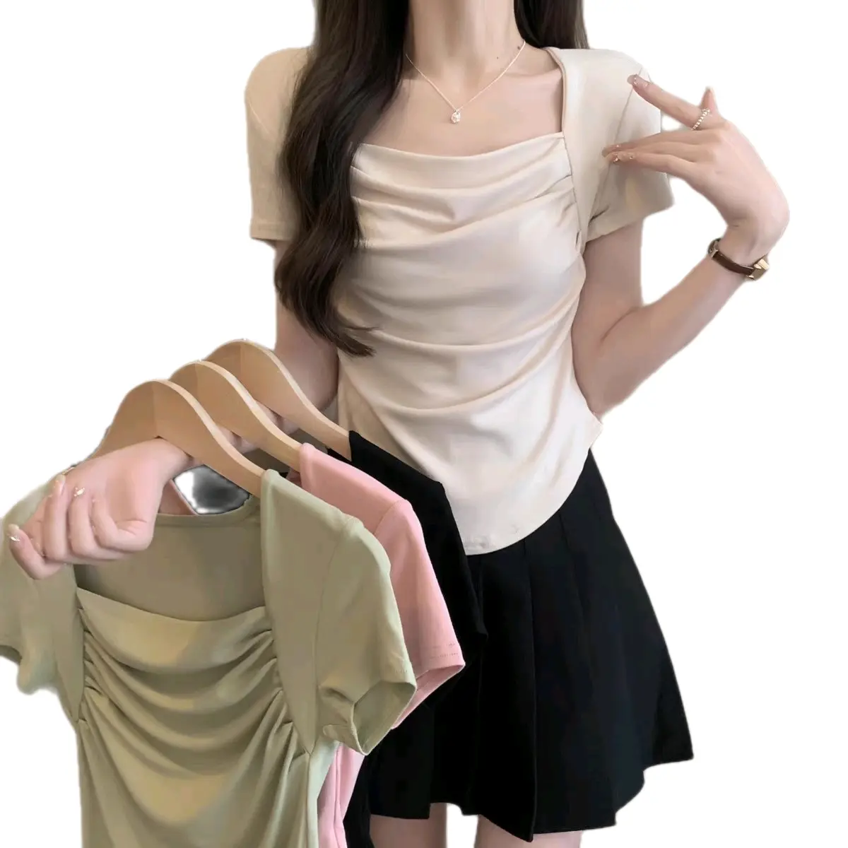 Áo thun nữ xếp ly tay ngắn Naná 24th - Top cho phụ nữ