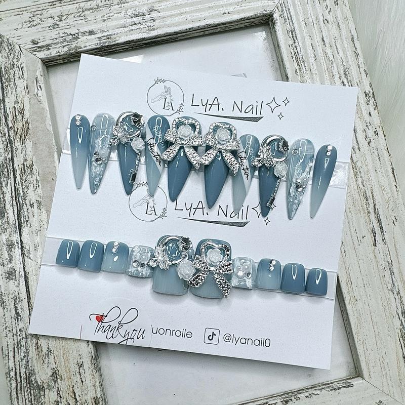 Nailbox móng giả ND24 combo tay chân xanh dương nail box