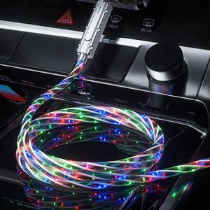 4 in 1 多機能 USB データケーブル、LEDライト搭載 USB-C ケーブル、Type C to C ケーブル、iPhone、Galaxy Note、Pixel対応の急速充電 USB A to USB C ケーブル