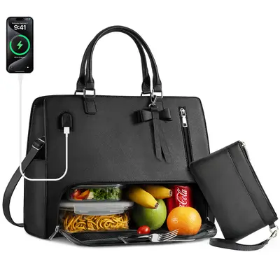 SUCIKORIO Teacher Tote Bag - 17 Inch PU Leather Laptop Briefcase For Work, Nursing, School (Professional Work Bag) - View #4