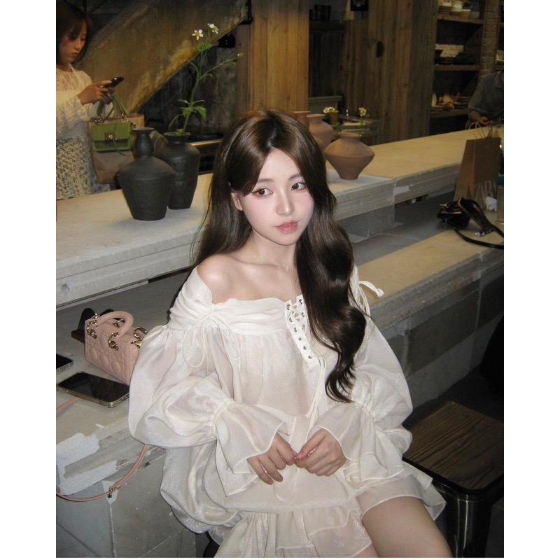 Áo trễ vai đan dây tay loe chất vải tơ bồng có bảy màu Đen, trắng, xanh lá, xanh xám, tím, Kem, hồng Mixiz House Nữ Women Voan Top Jean Voi Shirt