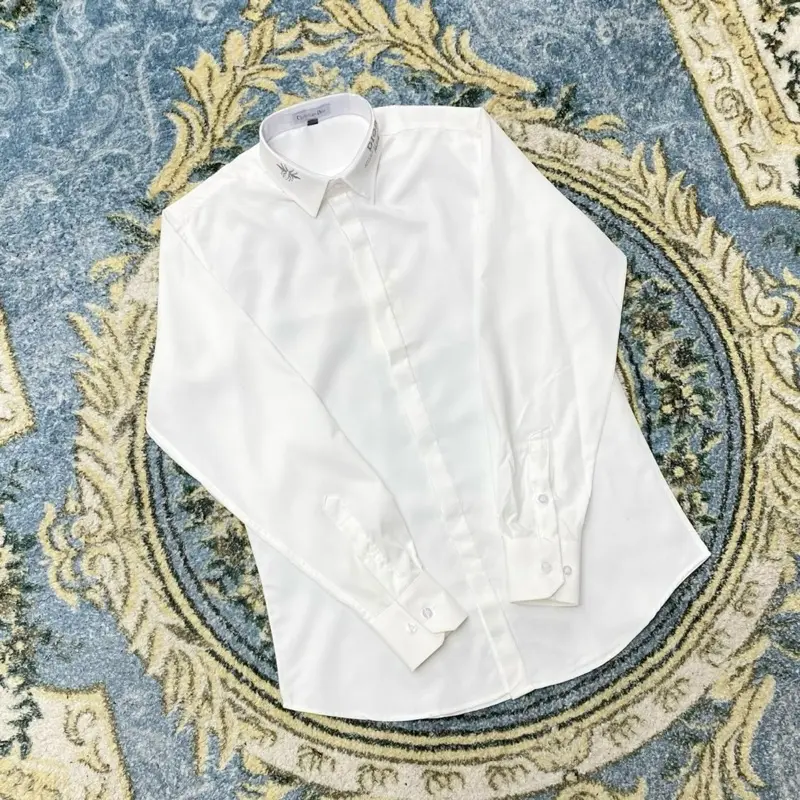 Áo sơ mi diorr thêu ong ở cổ, cotton không nhăn cao cấp 2