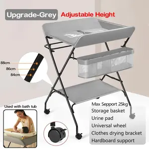 [COD]Baby Meja Tempat Ganti Popok Anak Bayi | Baby Changing Diaper Table Premium Furniture Rak Apron Menyusui - Abu-abu（Ketinggian kontrol）