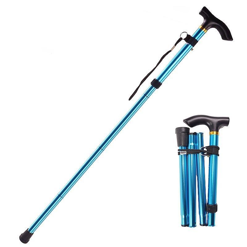 Folding Walking Stick, 1 Count 5 Level Adjustable Height Walking Cane, Lightweight Portable Non-slip Walking Cane with Wrist Strap & T Handle 0