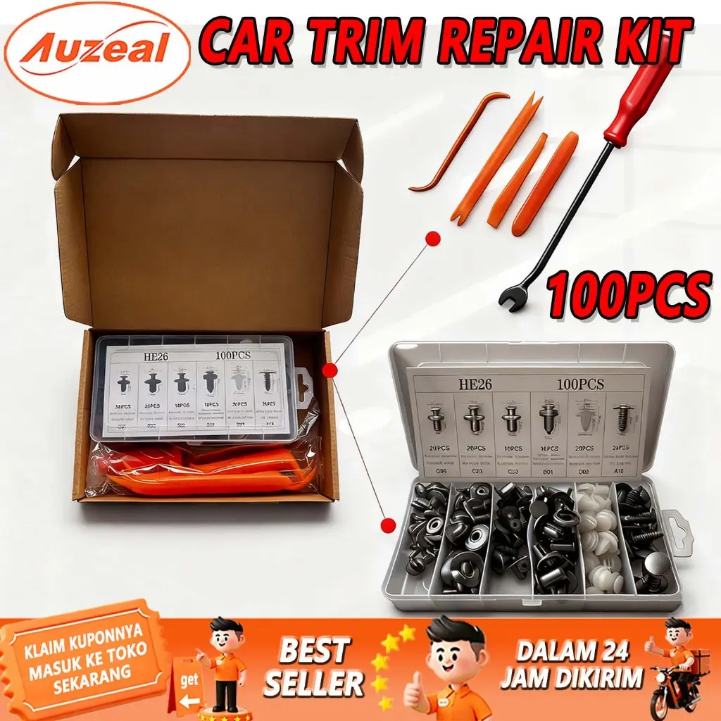 Auzeal 100 pcs Auto Fastener Clip Mixed Car Body Push Retainer Pin Rivet Bumper Mobil Alat