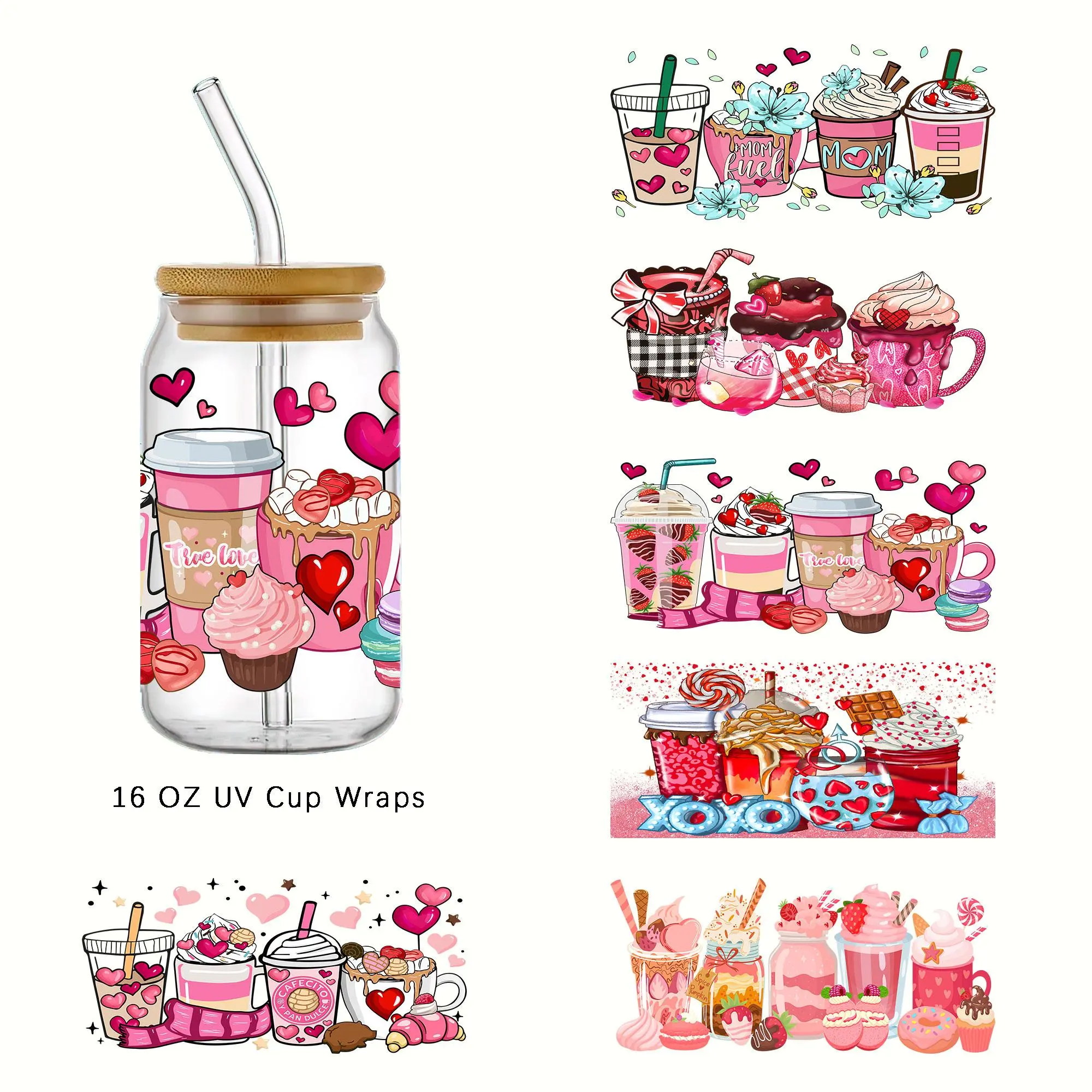 Coffee Glass Cup Pattern Adhesive Sticker, 6 Counts/set Waterproof Sticker for Water Bottles, Skateboards, Notebooks, Laptop Decoration