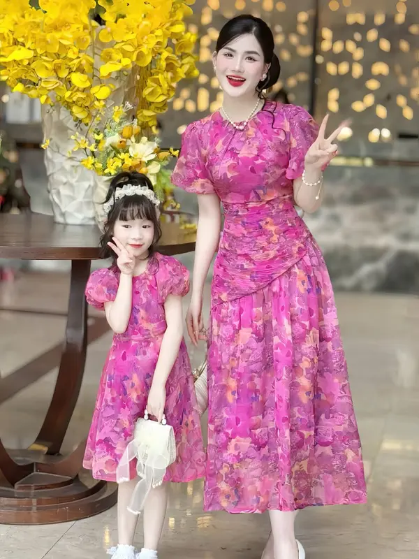 [MIỄN SHIP] MDU2393, MDU4588 Váy Thiết Kế Mẹ Và Bé -Chất Tơ Hàn Cùng Dáng Xòe Nhẹ Sang Trọng Women 2