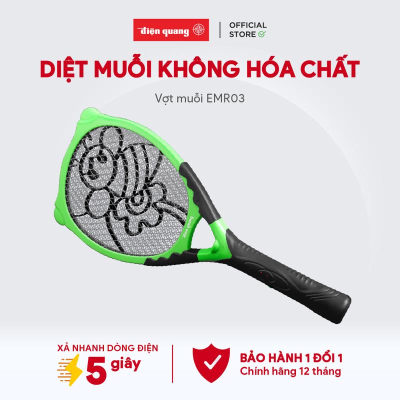 Vợt muỗi Điện Quang ĐQ EMR03 BLG (  Đen - xanh lá ) bảo hành 12 tháng có đèn pin di động
