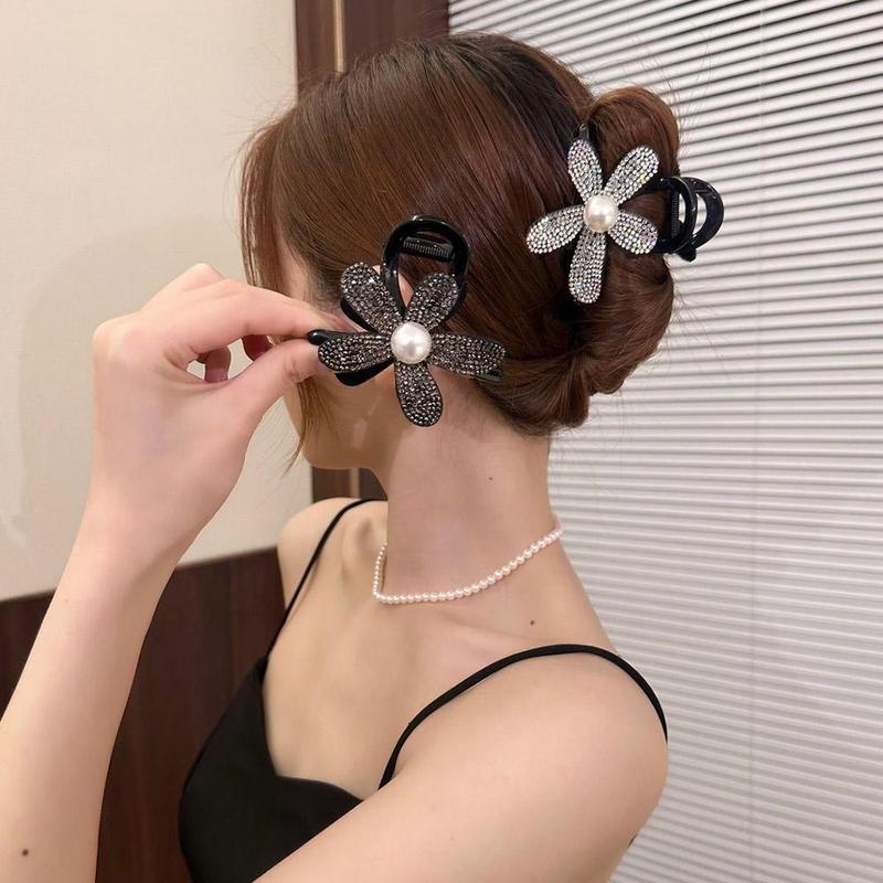 Product Introduction of Light Luxury Simple And Elegant Sparkling Flower Clip Female Bun Hair Clip Back Of Head Hair Clip Bright Flash Flower Shark Clip Versatile Exquisite Headdress 21