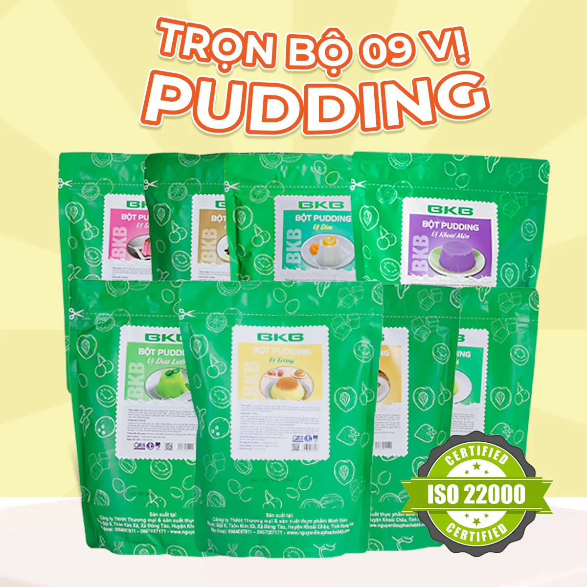 Bột pudding (flan) làm pudding trà sữa có nhiều vị hot hit, thương hiệu BKB gói 1kg, nấu được 10L thành phẩm