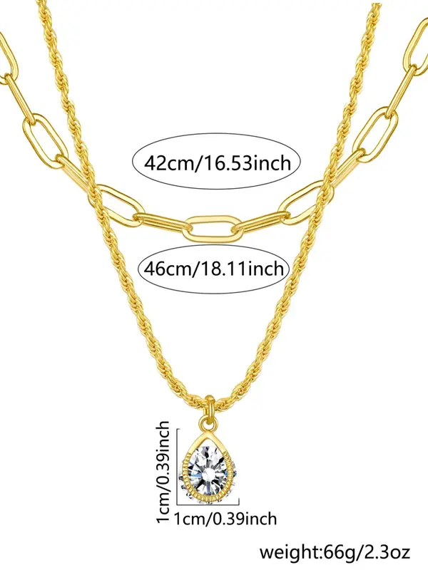 Women's Elegant Water Drop Shaped Pendant Necklace & Twist Design Rope Chain Necklace, Exquisite Trendy Artificial Zircon Pendant Necklace, Chic Jewelry Set As Gift for Girlfriend 1